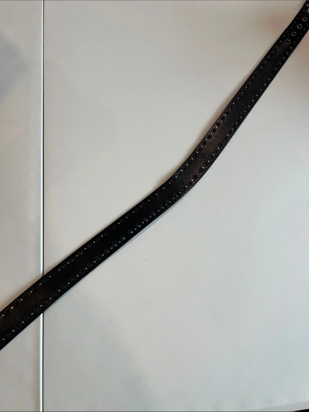 Fossil - M, Daisy Embossed, Black Leather Belt with Silver Stud Accents